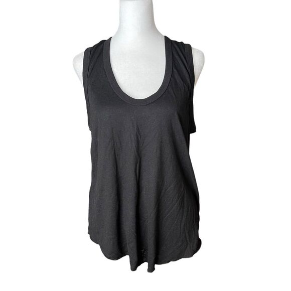 Topshop US 10 Blouse Sleeveless Scoop Neck Top Solid Black Basic Tee - Picture 1 of 7